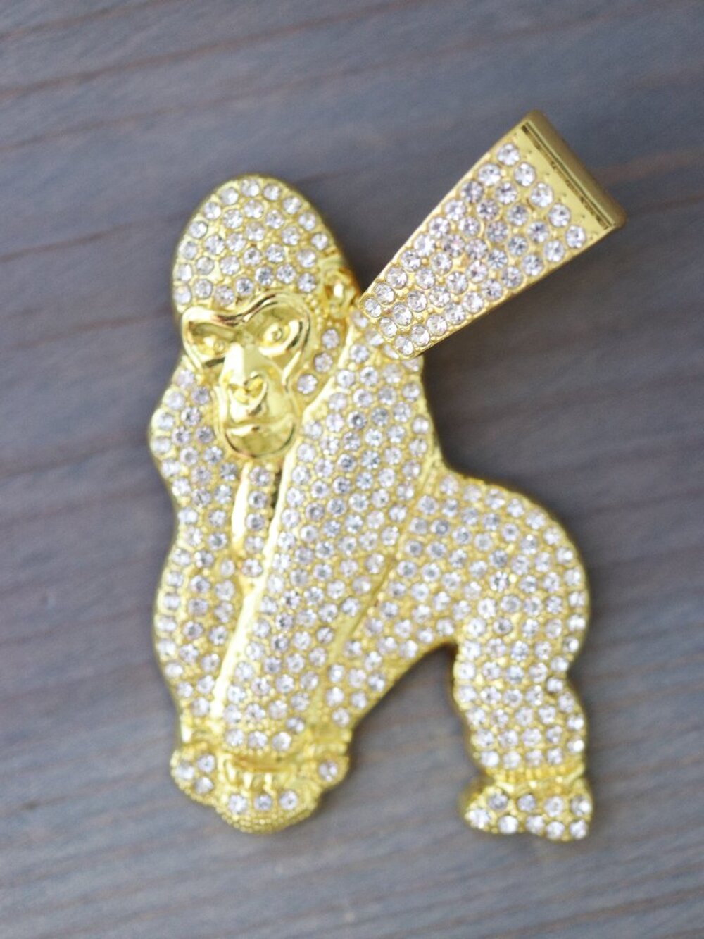 Gorilla Ice Style with Rhinestones Pendant 18k Gold Plated